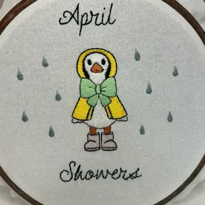Beginner Friendly Embroidery Kit - April Showers Goose with Pre-Cut Fabric, DMC Thread, Hoop, Needles, Scissors, & Guide for Crafting Enthusiasts