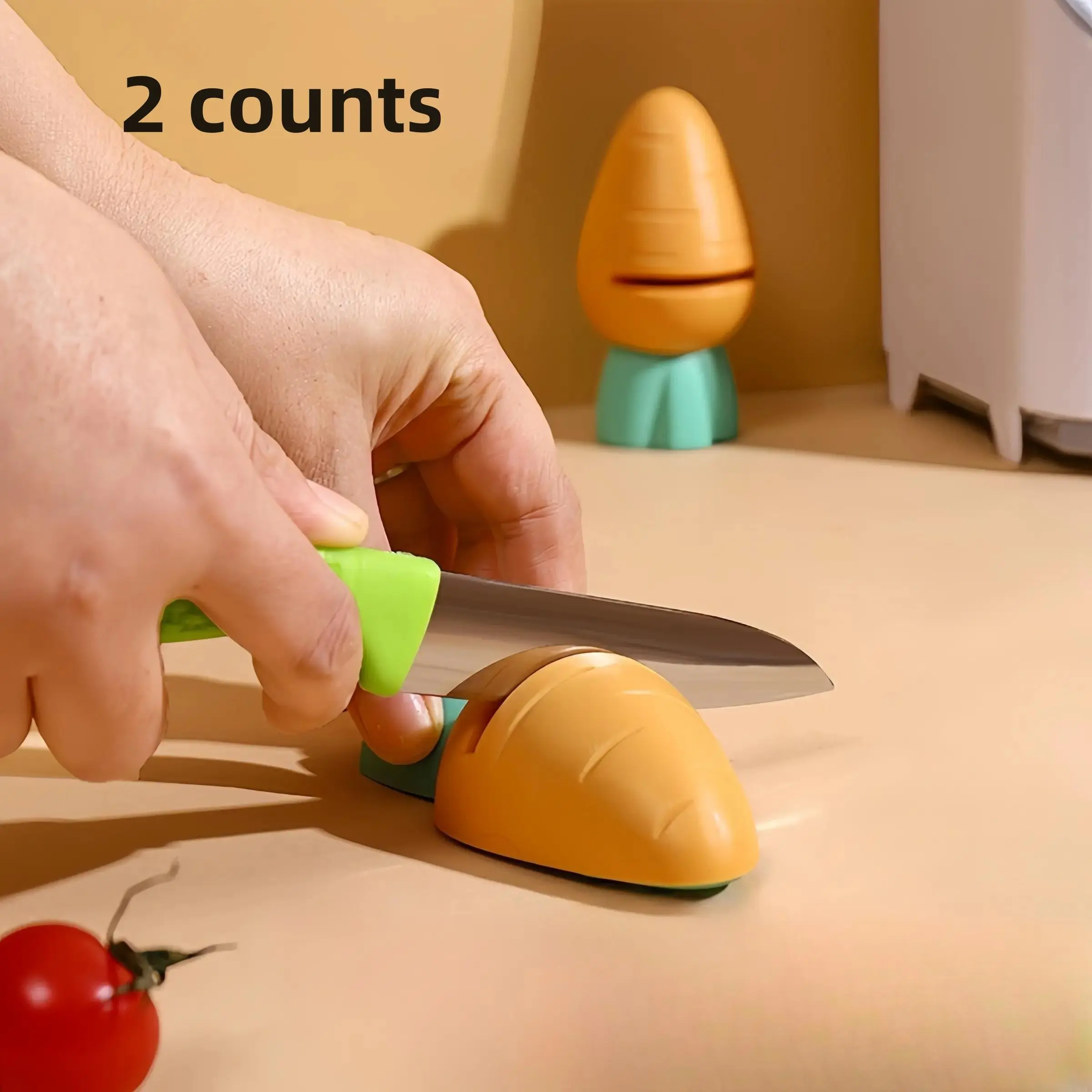 2-Pack Mini Cute Carrot Whetstones, Kitchen Knife Sharpener, Vegetable & Fruit Knife Sharpener, Small Kitchen Tool Set