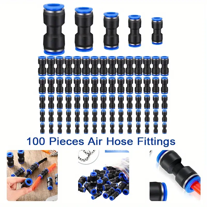 100pcs Air Hose Fittings Pneumatic straight through quick plug air tube connector PU4/6/8/10/12mm plastic two-way coupling