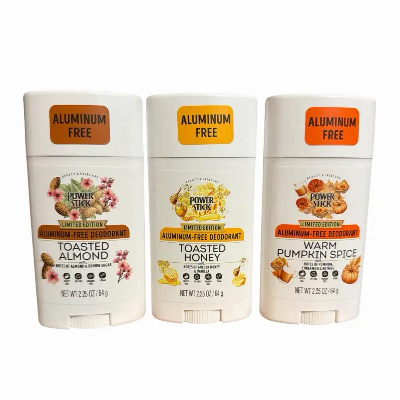 Limited Edition Aluminum Free Power Stick Deodorant 3-Piece Set - Warm Pumpkin Spice, Toasted Honey, Toasted Almond Scents