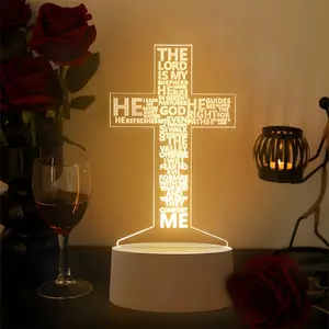 3D Prayer Cross LED Night Light, USB Powered Acrylic Night Light, Decorative Desk Lamp for Home Bedroom & Living Room, Ambient Night Lamp, Indoor Decorative Light, Led Nightlight