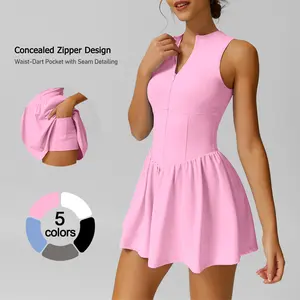 TimeOFF Women's Sleeveless Sports Dress , Concealed Zipper, Waist-Dart Pocket, Anti-Exposure , Ideal for Tennis, Golf 、Active Days Activewear