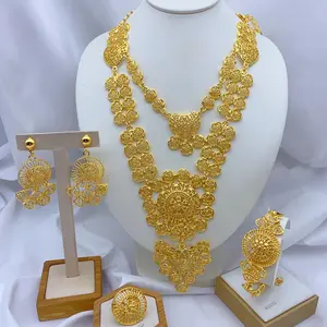 Brazilian 24K Gold Color Jewelry Sets Wedding Dubai Long Necklace Earrings For Women Nigerian Indian Bridal Set Party Gifts