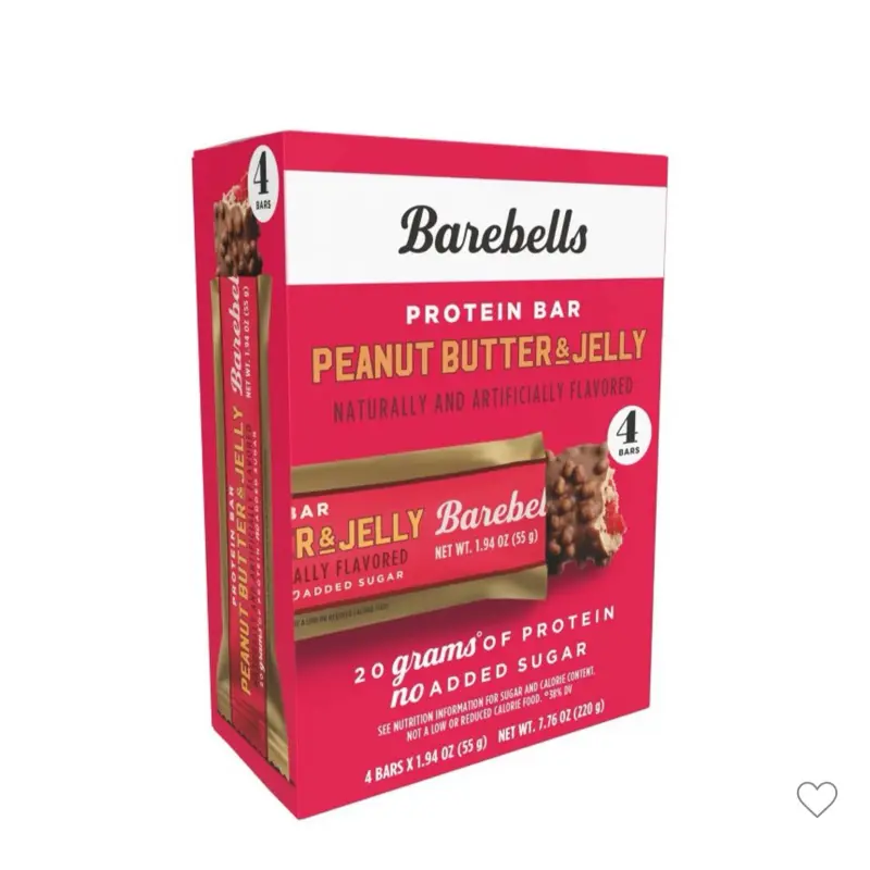 Barbell Protein Bars Peanut Butter & Jelly Flavor - 1 Box (4 bars), Protein Bar Snack, High Protein Bars