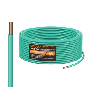 fathersdaygift  VEVOR 10 AWG Solid THHN Wire, 100 OFC Copper Electrical Building Wire with Nylon Jacket PVC Insulation, Rated for Up to 600 Volts, Heavy-Duty for Residential, Industrial, Commercial, Green (50 Feet)
