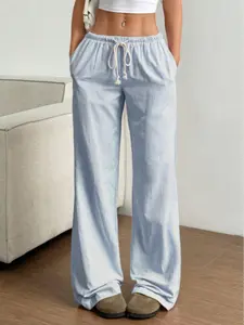 Women's Striped Drawstring Waist Wide Leg Pants, Womenswear, Woven, Casual Daily Everyday Multi-Functional Design, Spring Summer Fashion, Comfortable Fit