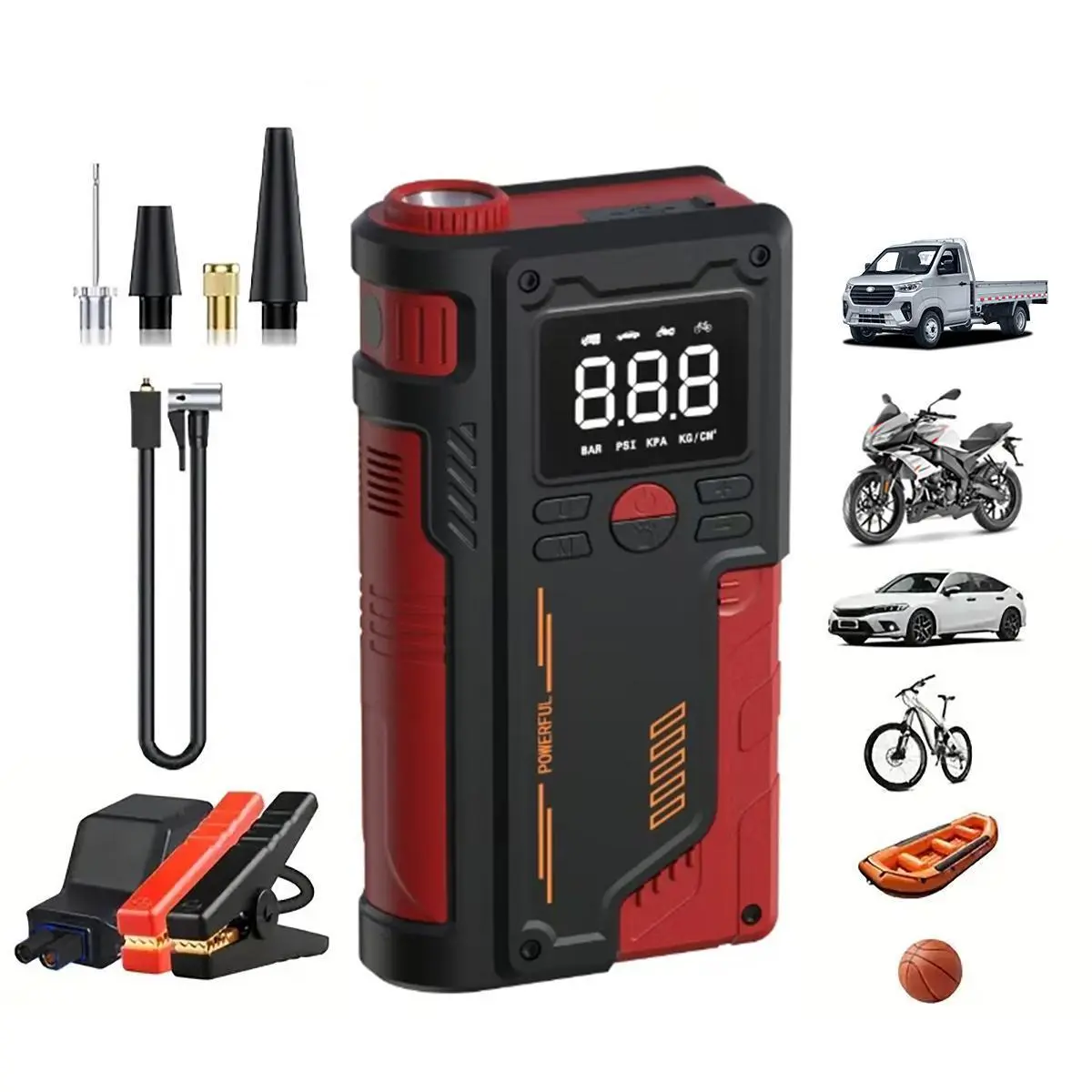 Portable Car Jump Starter, Car Battery Jump Starter with 150PSI Tire Inflator, 12V Car Battery Jump Starter,  Power Bank, with LED Light