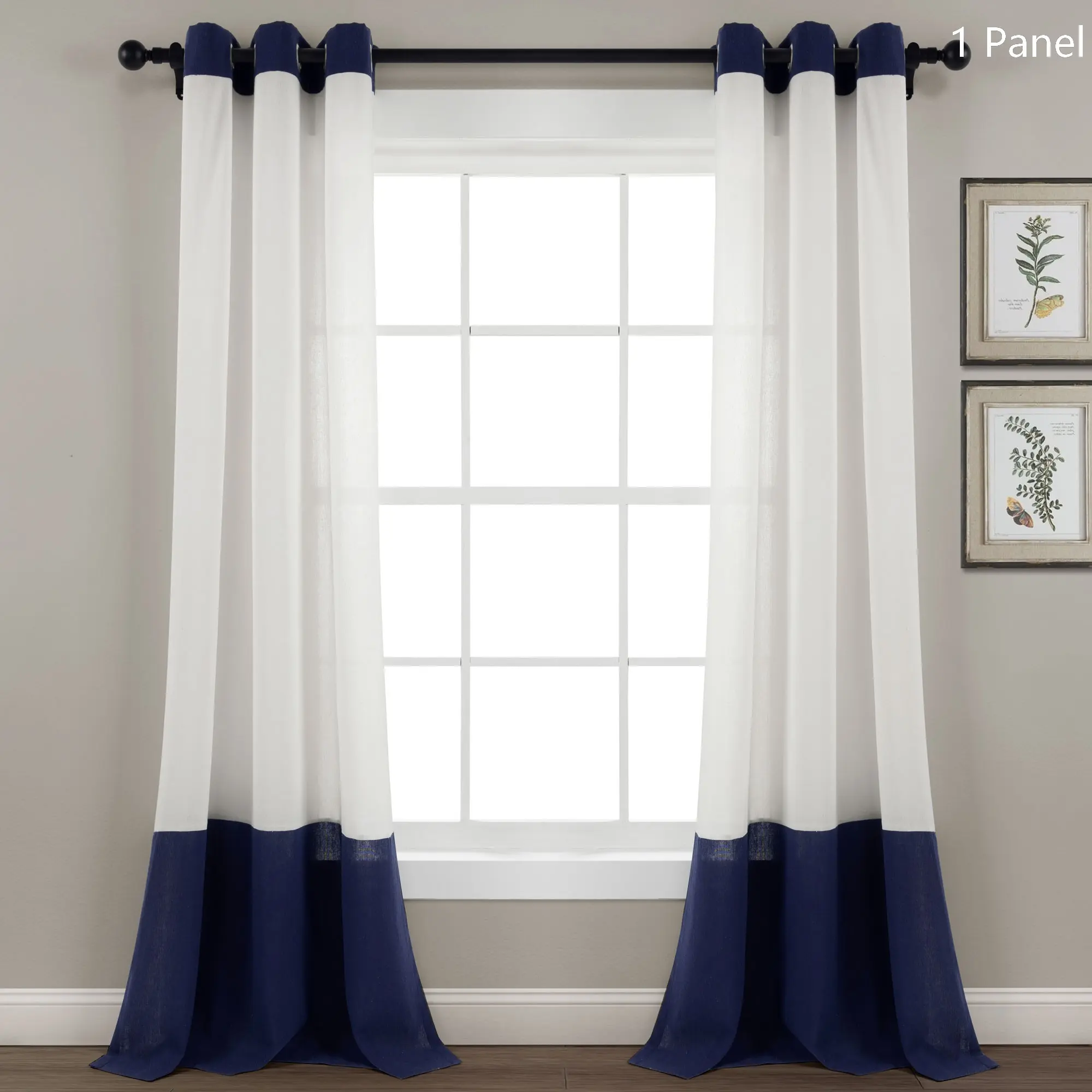 Lush Decor Faux Linen Grommet Color Block Window Curtain (Single Panel),  Sold Individually, 40"W x 84"L Semi-Sheer Classic Timeless Design for Living Room Dining Room or Bedroom