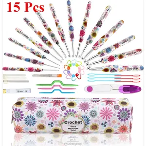 16 Pcs Crochet Hooks Set, 14 Sizes 2.25mm(B)-10mm(N) Ergonomic Handle for Arthritic Hands, Soft Rubber Grip Knitting Needles Kit for Crochet Beginners, Knitting Enthusiasts