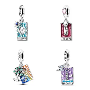MULA Tarot Pendant Collection - 925 Silver-plated Pendant, Compatible with Pandora Bracelet - Sun, Love, Tree and Tower - Best Spiritual Jewelry for Girls and Women