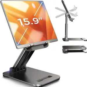 Tablet Stand for iPad Stand Holder Desk, Foldable Home Office Desk Accessories Travel for iPad Holder Dorm College Essentials Portable Monitor Stand Fits Tabs Kindle iPhone 4-15.9" Black