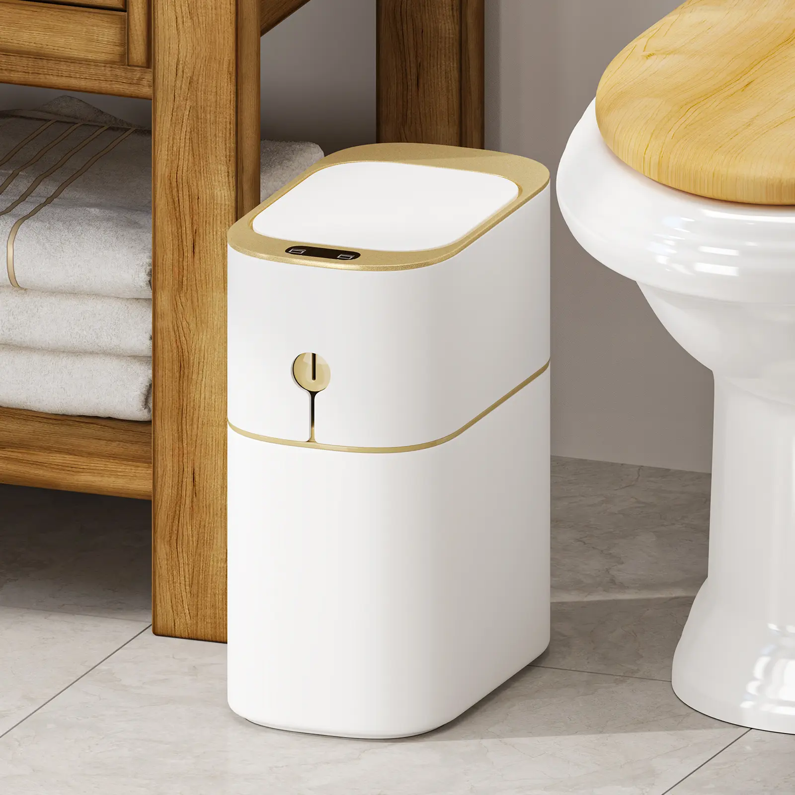 Joybos Bathroom Trash Cans(Without battery),Automatic Small Bathroom Garbage Can, Slim Motion Sensor Narrow Trash Bin for bedroom,Office,RV automatic trash smart bin Cleaning Waste Electronic Lid Compact