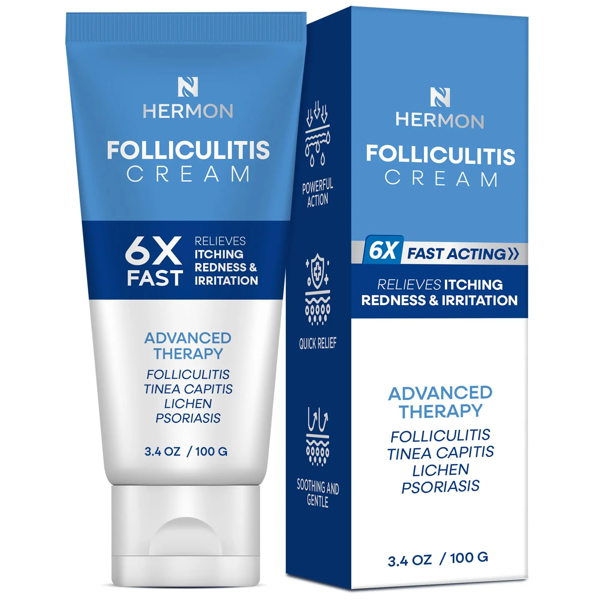 Hermon Folliculitis Treatment Cream - Soothing Organic Formula to Restore Scalp Health, Hydrating Care for Sensitive Skin, Face & Body, 100ml, Adults, Itchy Scalp Relief, Organic Blend, Antibacterial, Quick Relief, Apply Topically, Hydrating Cream, Moistu