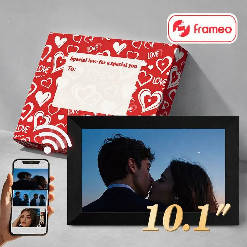 Ekoio Gift idea 10.1 inch Digital photo Frame WiFi Smart Digital Photo Frame Wood IPS HD 1280 * 800 1080P Touch Screen Auto-Rotate Easy Setup to use Free Share Photos and Videos