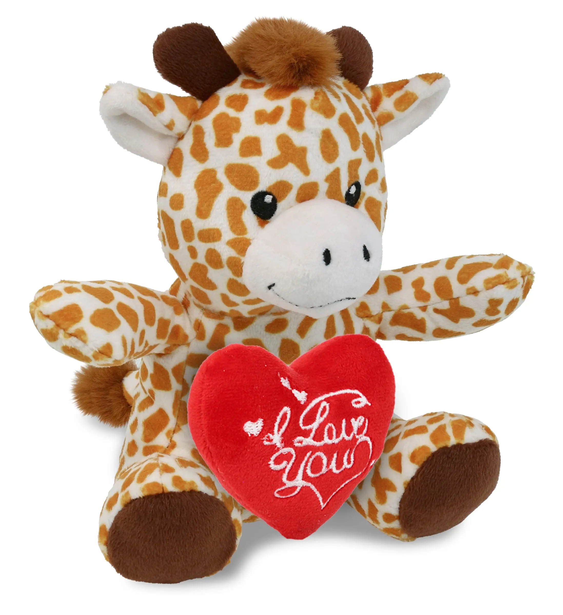 DOLLIBU 6" Soft Stuffed Giraffe Plush Toy (5lx4wx6h inches) - 100% Polyester, Cute Animal Design, Red Heart "I Love You" Print, Personalized Unisex Kids' & Adults' Gift, Dry Tissue Paper Included (Valentine's Day)