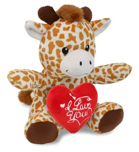 DOLLIBU 6" Soft Stuffed Giraffe Plush Toy - Cute Animal Design, Polyester Material, Red Heart with "I Love You" Print, Personalized Kids' Gift