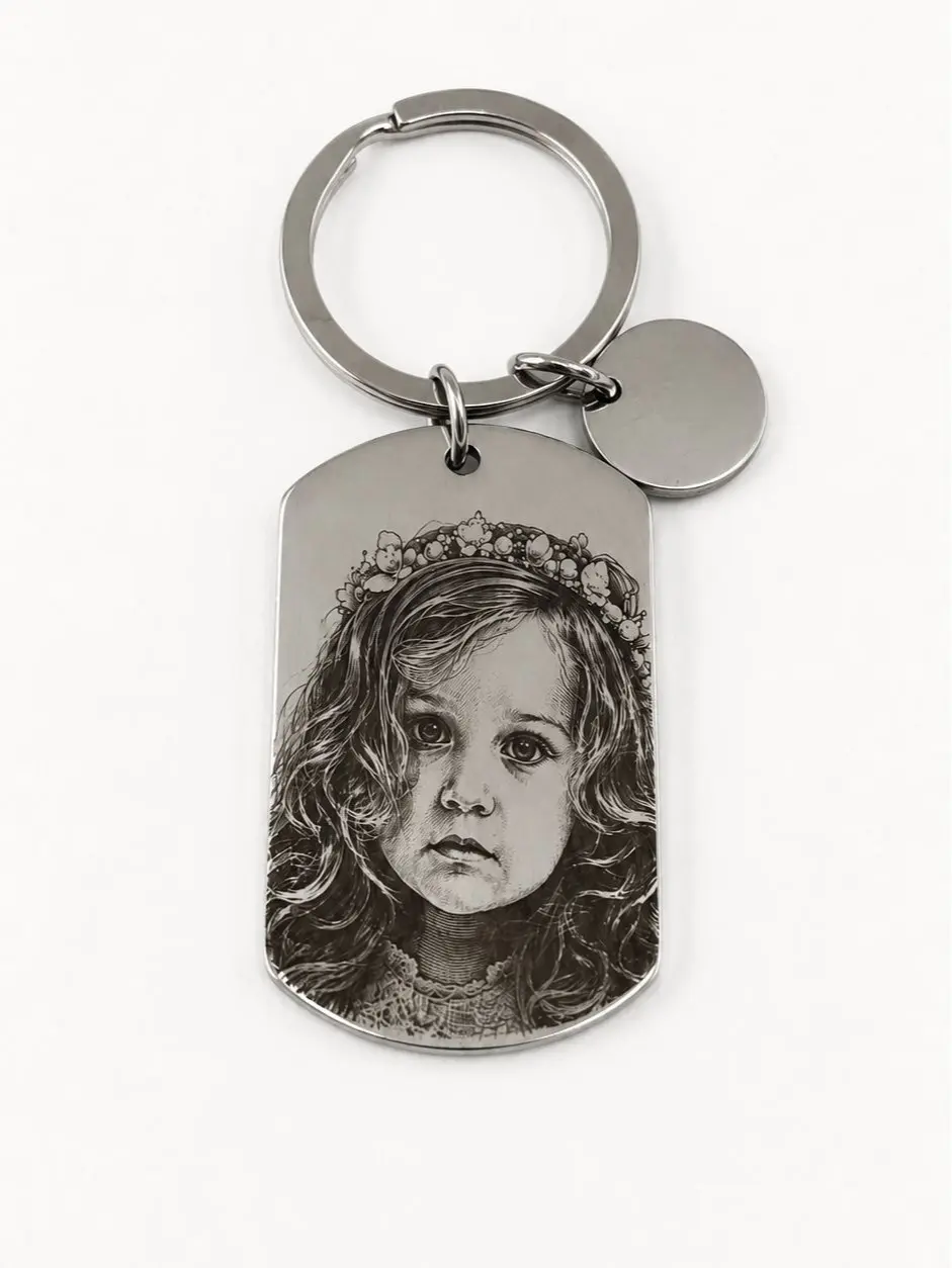 Personalized Photo Keychain Real Engraving, Custom Family Picture Keychain Gift for Mom Dad Grandma Grandpa, Long Distance Family Keepsake, Memorial Photo Keyring, Stainless Steel Personalized Gift