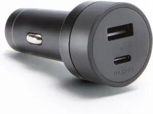 Mophie 42W Dual USB-C + USB-A Car Charger - Fast Charging, Universal AUX Compatibility, LED Indicator and Multi-Device Compatibility