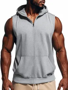 Men's Solid Zipper Hooded Tank Top, Loose Casual Sleeveless Hoodie Vest for Summer, Fashion Men's Clothes for Daily Wear, Sweatshirts, Essential Hoodie