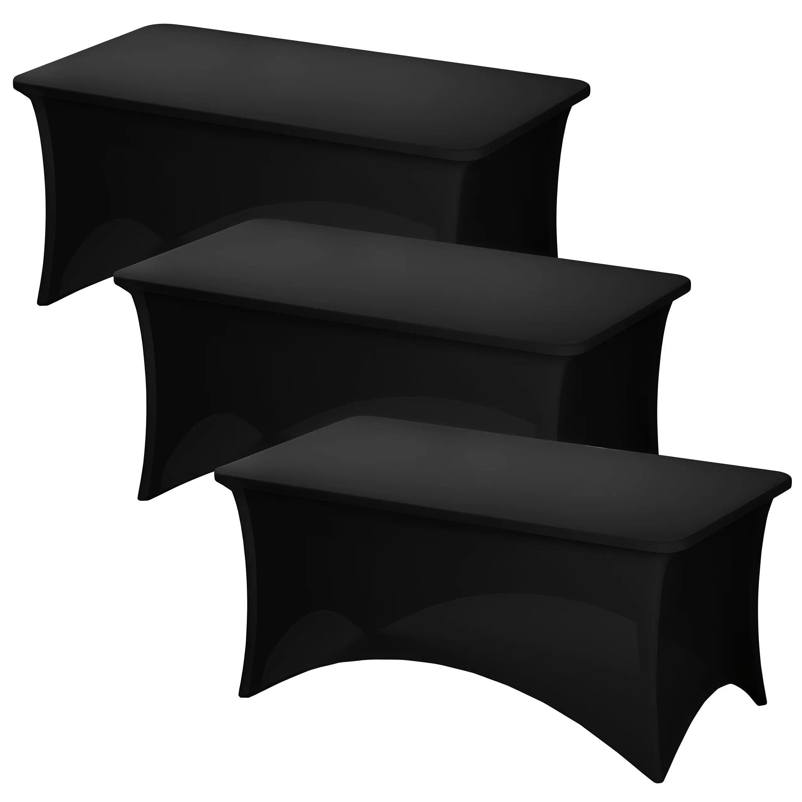 3-Pack 6ft Black Stretch Polyester-Blend Fitted Tablecloth - Wrinkle-Resistant, Scratch-Guard Table Top Cover, Universal Fit for Standard Folding Tables, Machine-Wash Cold, Party-Ready Home & Wedding Supplies