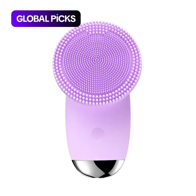 Electric Sonic Facial Cleansing Brush, Purple Silicone Face Scrubber for Deep Pore Cleaning, Facial Cleansing Tool for Use with Cleanser, Facial Cleansing Equipment #GLOBAL PICKS