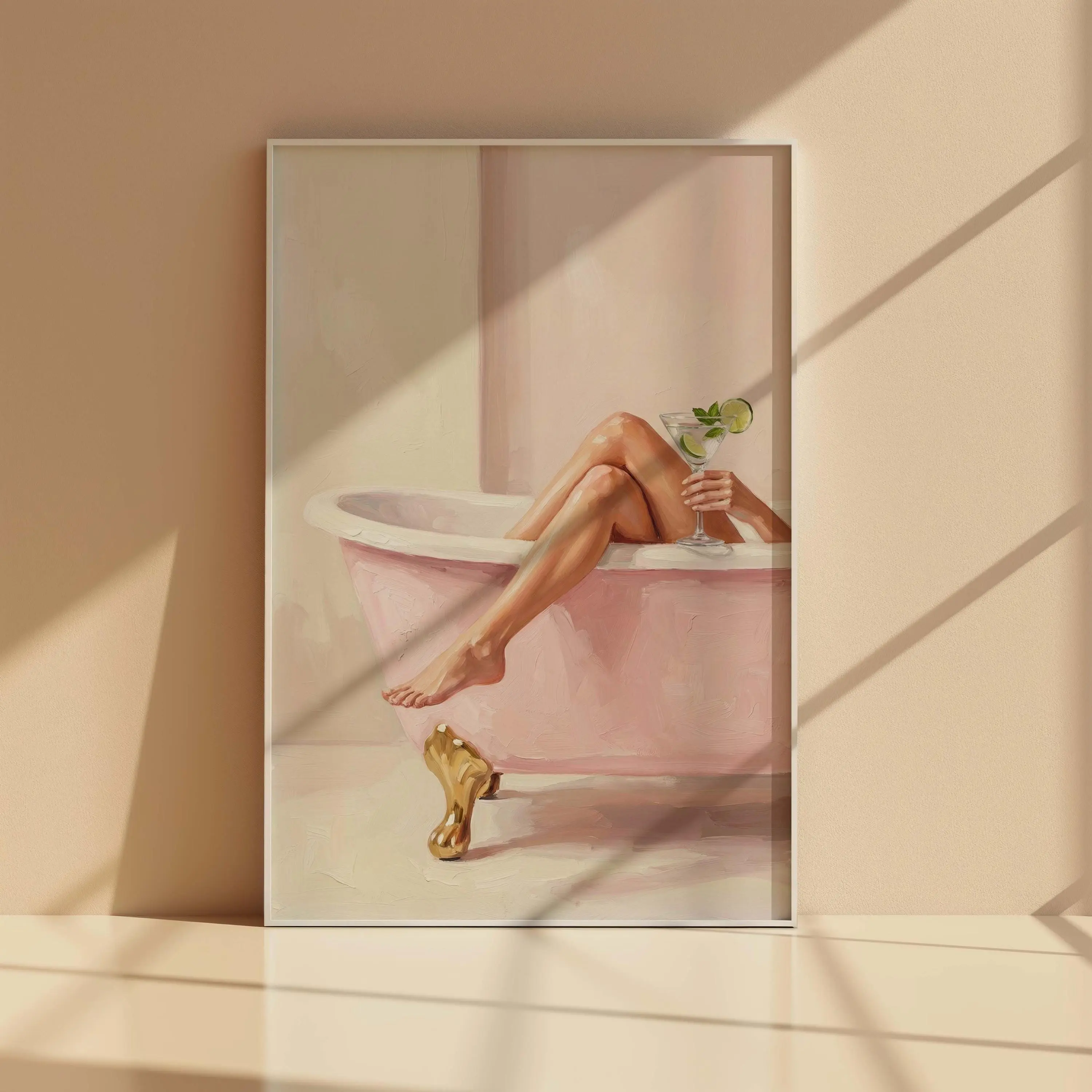 [NO FRAME] Preppy Bathroom Wall Art Pink Bathtub Martini Print Self Care Poster Glam Cocktail