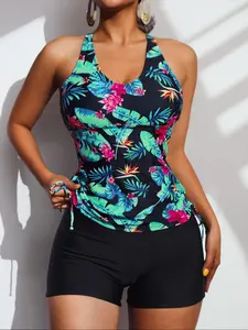 Zaful Women's Floral Print Two-Piece Swimsuit Set, Tankini Swimsuits Women, Fitted Swimming Vest with Triangle Shorts, Elegant Swimwear for Summer, Floral Pattern Tankini, Tankini Bathing Suits