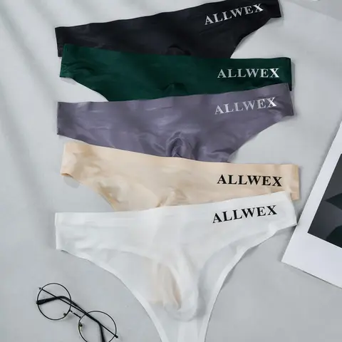 5 Pack Men's High Elastic Low Waist 3D Thong, Ice Silk Seamless Design, Sexy Letter Print Underwear, Breathable Soft Underwear, Breathable Comfy Underwear