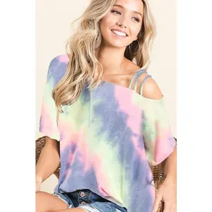 BiBi Tie Dye French Terry Strapped One Shoulder Top