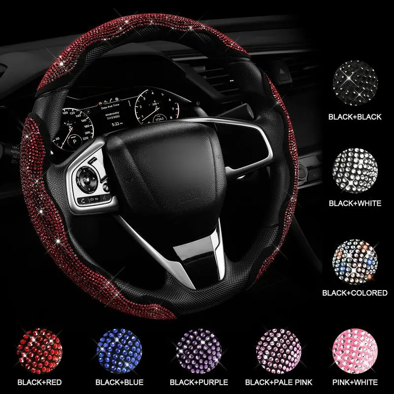 2026 new high-end Diamond Bling Car Steering Wheel Cover with Crystal Rhinestones 3PCS Segmented Protector Universal for 99% Cars Women Christmas Gift Holiday Gift stretch fit colorful rhinestone auto elastic protector land diamond bling car Breathable