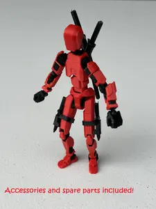 Lucky 13 Toys Dummy 13 Titan 13 Poseable Action Figure 5.5 Inch Fully Assembled with Accessories PET-G Joints 3D Printed Red & Black Design