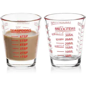 Measuring Cup Shot Glasses 2PACK Espresso Shot Glasses Liquid Heavy Glass 26-Incremental Measurement 1 OZ, 2 TBS, 6 TSP, 30 ML Kitchen Tools (Red)