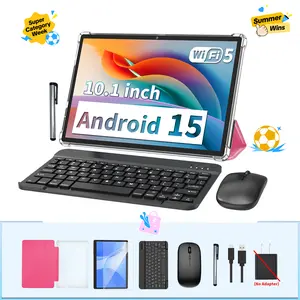 【SummerWins】Relndoo Android 15 10.1 Inch Tablet ,Wireless Set with Keyboard, Mouse, Stylus, Case,  64GB ROM, 5G WiFi