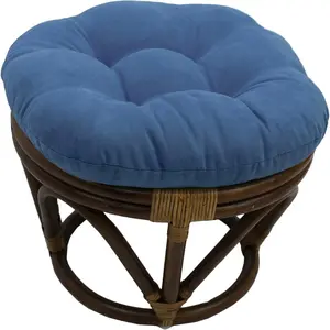 Solid Microsuede Tufted Round Footstool Cushion, 18", Indigo