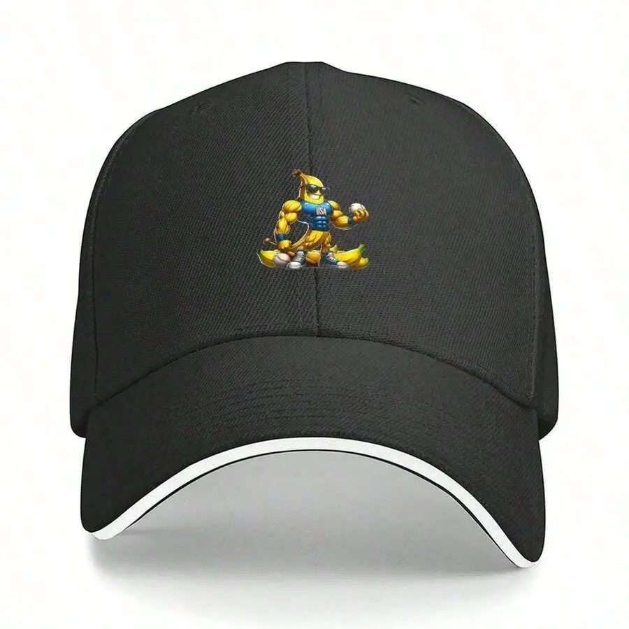 Printed Funny Banana Player Funny Banana Fruit Lover Sandwich Baseball Cap - Adjustable Washed Dad Hat - Breathable, Lightweight & Durable - Unisex Outdoor Sports Trucker Hat & Casual Wear Fisherman Hat