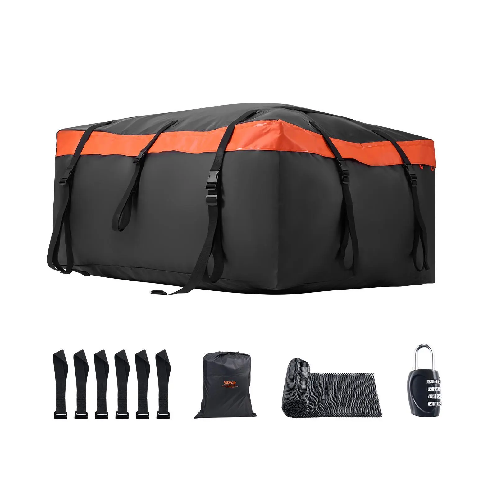 VEVOR PVC (Polyvinyl Chloride) 23 Cu Ft Car Rooftop Cargo Carrier, 49.2" x 36.7" x 22" 840D Heavy-Duty Unit with Lock, Non-Slip Mat, 6 Door Hooks, 100% Waterproof, Enhanced Durability, Universal Fit for All Vehicles & Trucks (With or Without Rack)