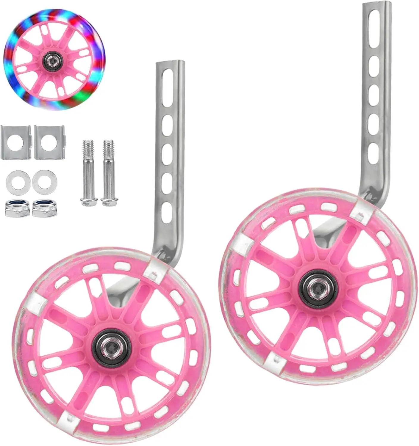 Bicycle Training Wheels - Adjustable Stabiliser Support Wheels for Kids Bikes of 12 14 16 18 20 Inch (Pink)