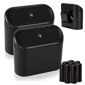 2 Pack Mini Car Trash Can with Lid, Small Cute Leakproof ABS Car Trash Bin, Car Accessories for Interior, Garbage Bin for Car, Home, Office.Black