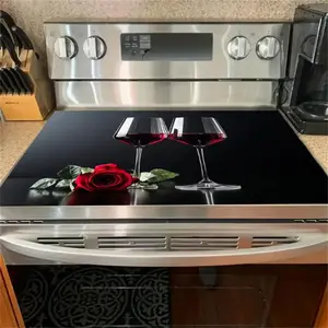 Durable Gas Stove Burner Protector Cover Stove Plate, Wine Glass Rose Design, Heat Resistant, Scratch Proof, Easy to Clean, Multi-Purpose Kitchen Appliance Valentine's Day Valentino Decor Gift