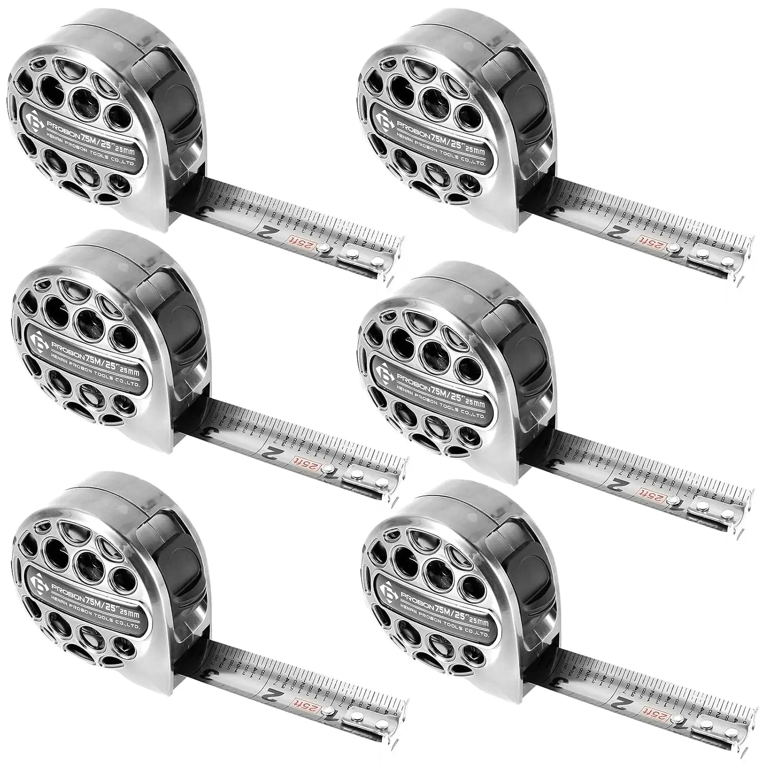 PROBON Compact Stainless Steel Retractable Tape Measure - 25ft Max, Inch/CM Dual Linear Scale Hand Tool for Measuring Length in Tools & Hardware Applications