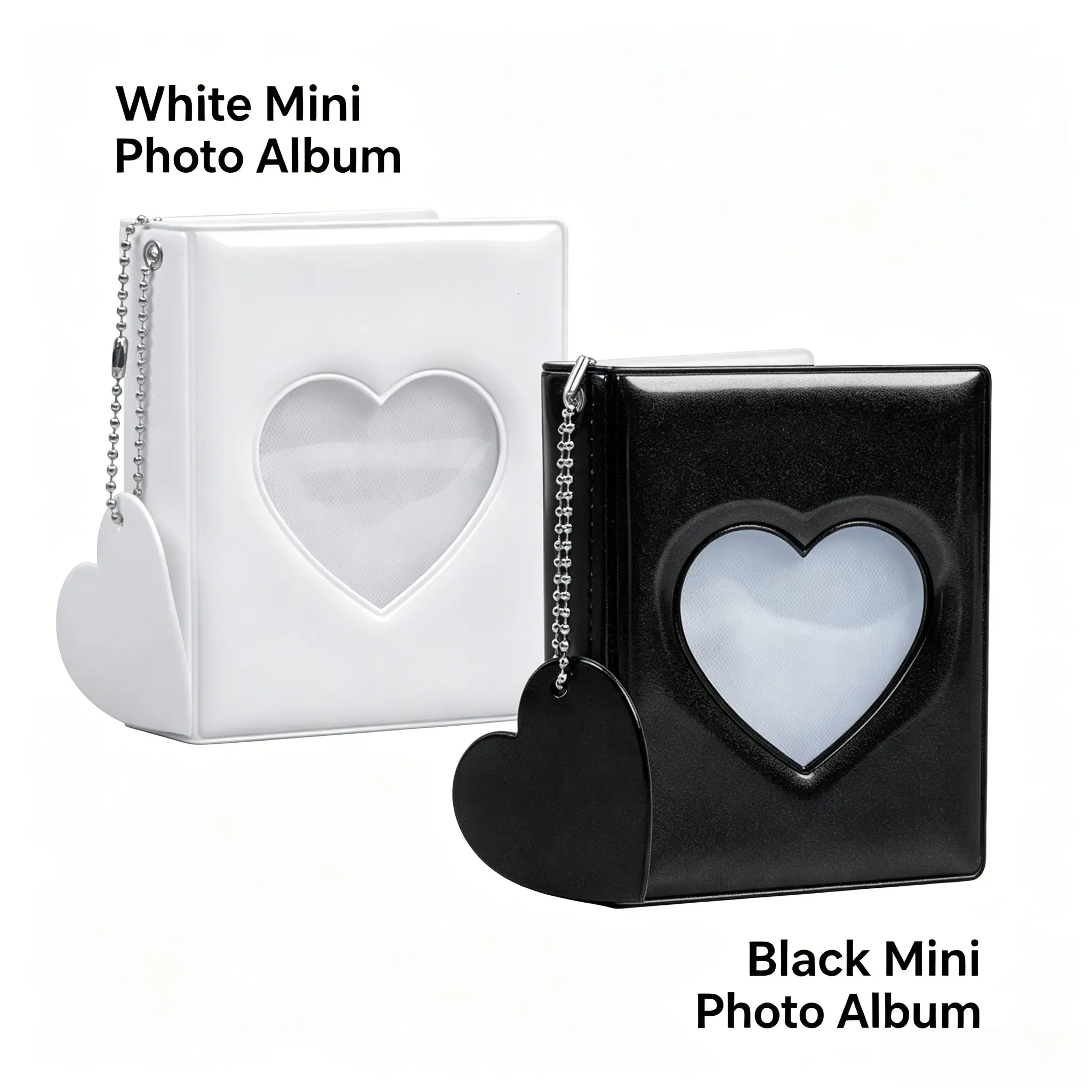 3-Inch Black and White Photocard Binder - 40-Pocket Heart Hollow Photo Album with Mirror Surface, Decor-Friendly Father's Day Gift for Star Photo Collectibles