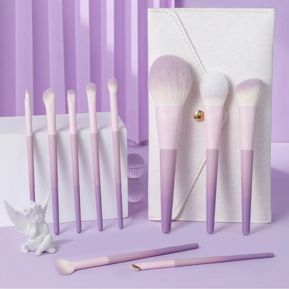 Stella Purple 10Pcs Makeup Brush Set - Soft Nylon Bristles Lavender Beginners Kit with Bag, 10-in-1 Brushes Set & Kits for Eyeliner, Nose Contour, 10Pcs Set