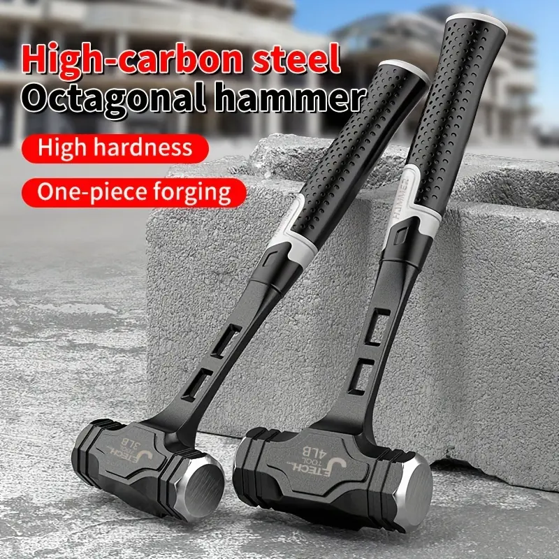 2/3/4 Pound Octagonal Hammer, Professional Stone Construction Site Heavy-duty Conjoined Hand Hammer, Integrated Solid, Wall-smashing, Anti-skid Multifunctional Handle Hammer.