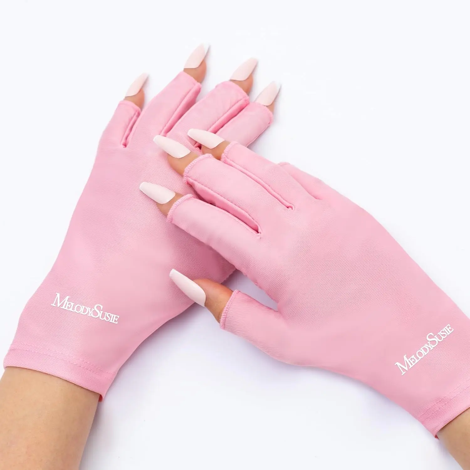 MelodySusie UV Protection Gloves for Manicures, Cool Feeling Fabric,Professional UPF50+, UV Gloves for Gel Nail Lamp, Anti UV Light, Skin Care Fingerless Design, Pink
