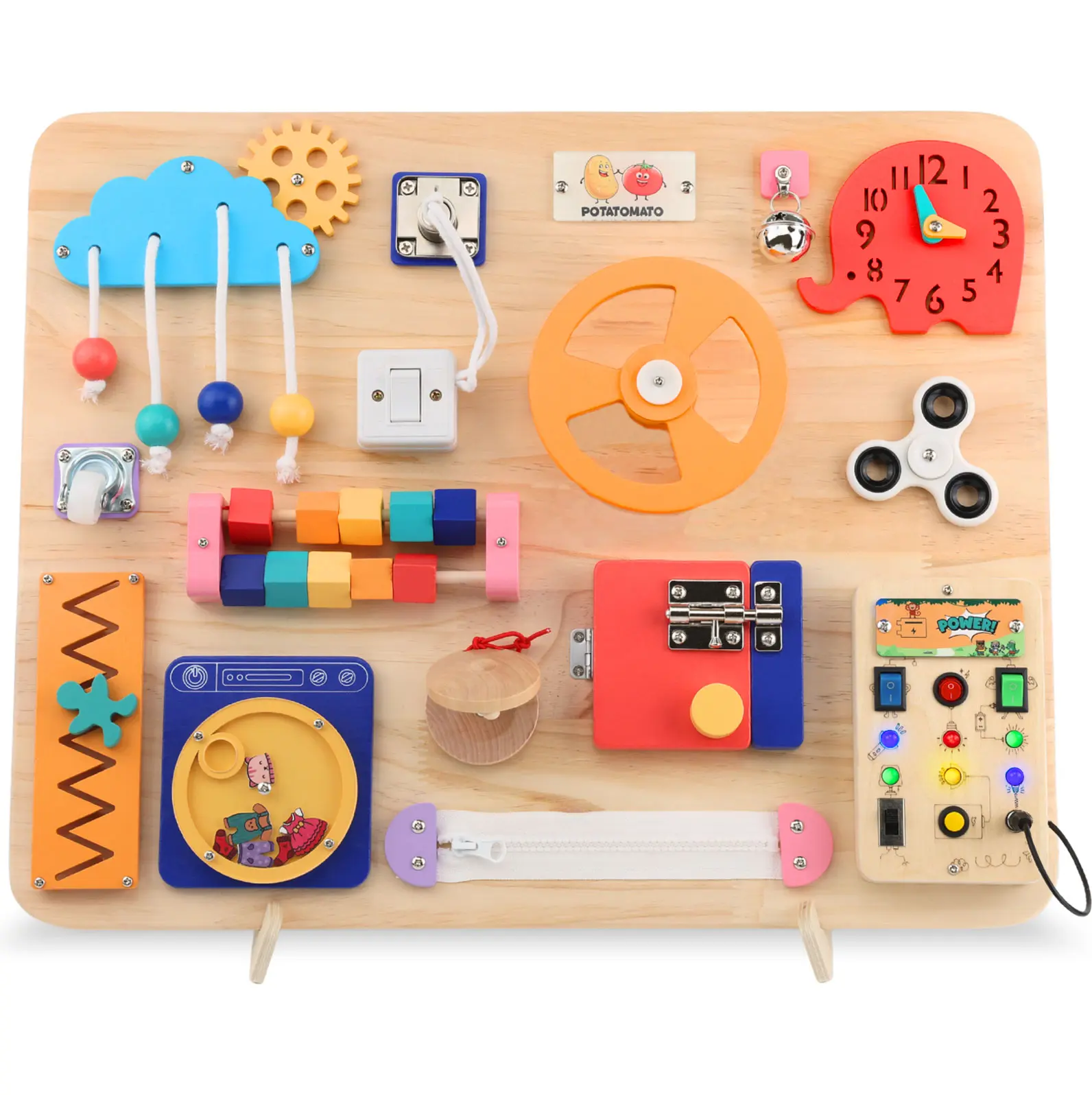 Montessori Busy Board for Toddlers - Wooden Sensory Activity Board with LED Light & Stand - Jumbo Fine Motor Skills Learning Toy with 20 Activities- Educational Kids Gift for Boys Girls Preschool Development Kit Developmental Activity Board Preschool Busy
