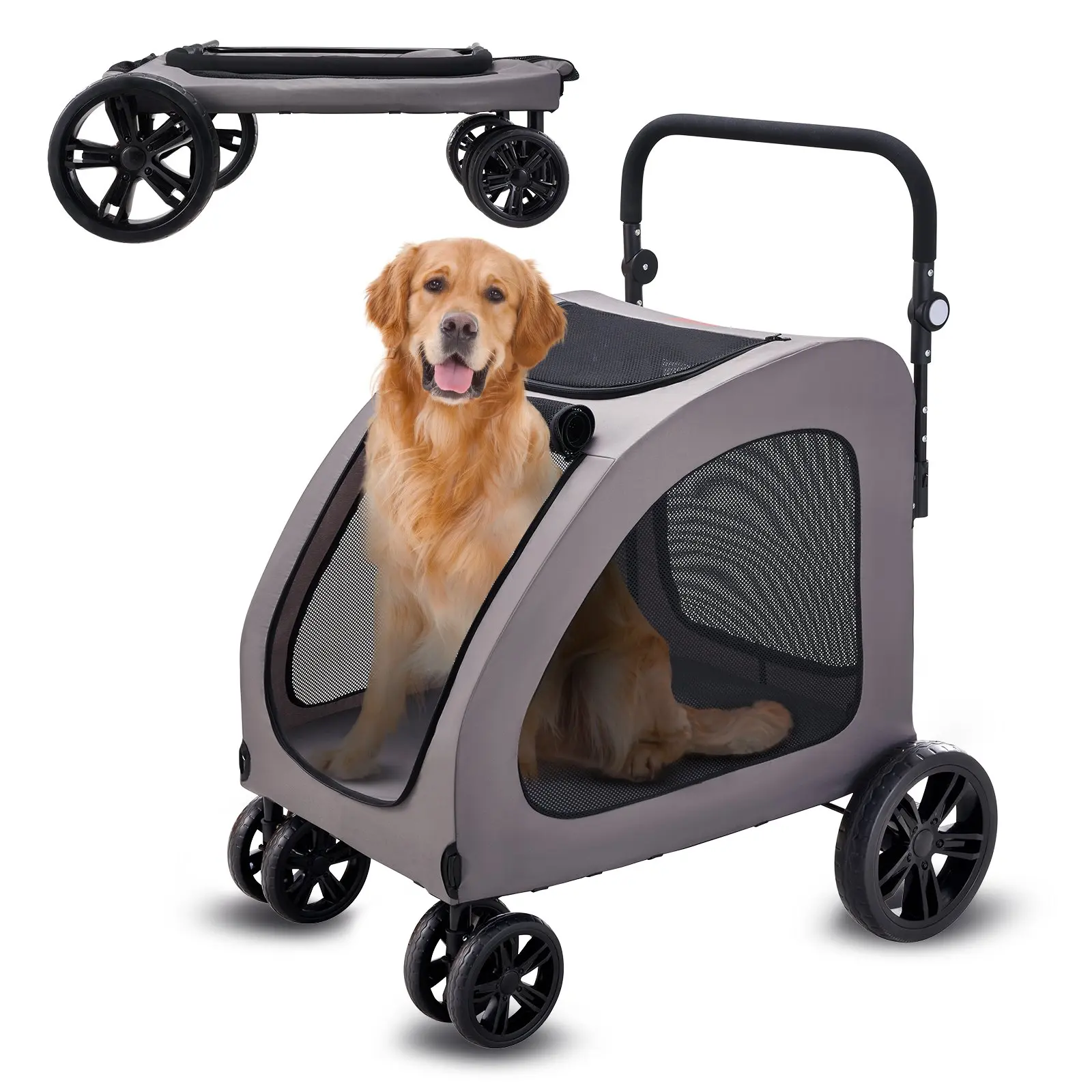 Pet Stroller 4-Wheels Dog Stroller Carrier 160lbs Weight Capacity Portable Pet Stroller 4-Wheels Dog Stroller Carrier 160lbs Weight Capacity Portable