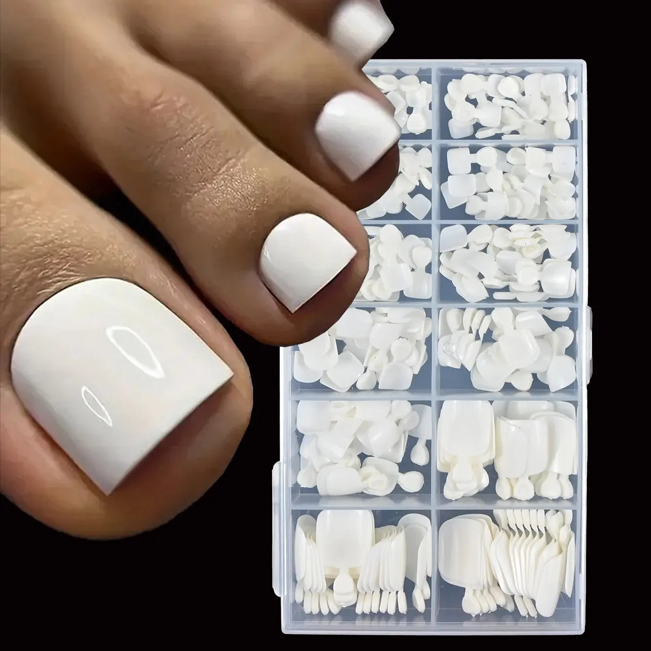 240pcs Press-On Toe Nails, 12 Sizes, Full Coverage, Salon Quality Acrylic Nail Extensions, Short Square Shape, Nail Set, Nail Design, Press On Toenails, DIY False Toenails