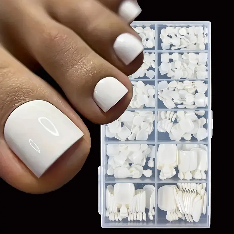 240pcs Press-On Toe Nails, 12 Sizes, Full Coverage, Salon Quality Acrylic Nail Extensions, Short Square Shape, Nail Set, Nail Design, Press On Toenails, DIY False Toenails, Fake Toenails