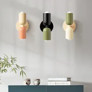 Modern LED cream style wall lamp Nordic E26/27 bulb double headed strong wired iron wall lamp Indoor Lighting without bulb Led Lights Bedroom suitable for living room, bedroom, study, corridor creative wall lamp fixtures