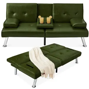 Best Choice Products Modern Faux Leather Convertible Futon Sofa w/ Removable Armrests, 2 Cupholders